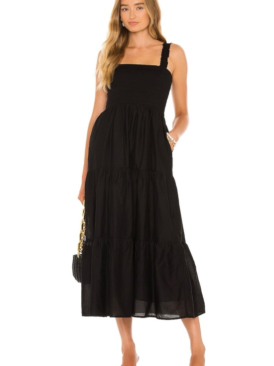 Seafolly Dresses & Skirts - Seafolly Black Smocked Strap Tiered Maxi Dress